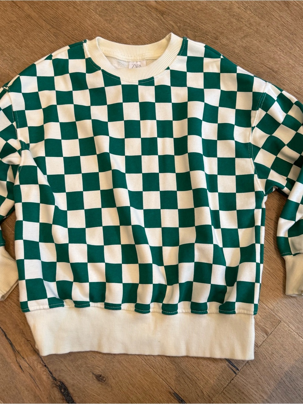 Zara Green and Cream Checkerboard Sweatshirt